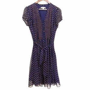 Prelude Button Pintuck Pleated Button Polka Dot Belt Pinup Dress